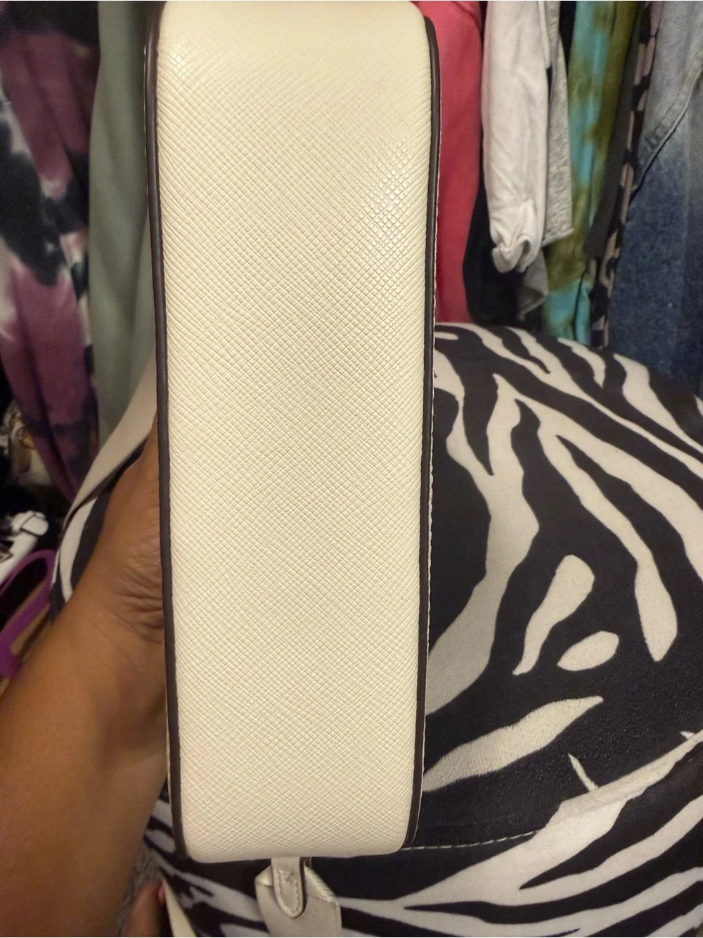 kate spade Cream Saffiano Leather Crossbody with Silver Glitter Trim